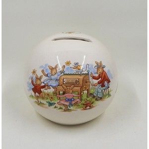 Royal Doulton Bunnykins Money Ball Coin Bank Dancing Rabbits